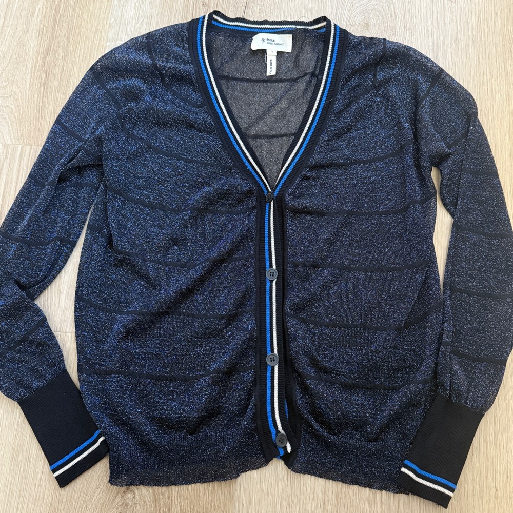Isabel Marant Étoile Sheer Metallic Lurex Striped Cardigan Size 3